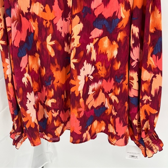 Haptics By Holly Harper NEW Floral Abstract Top Size 3XL V Neck Smocked Sleeves - Picture 9 of 11